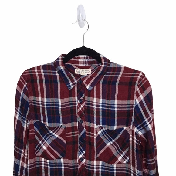 Pink Rose Red Plaid Long Sleeve Button Up Shirt - Picture 3 of 11
